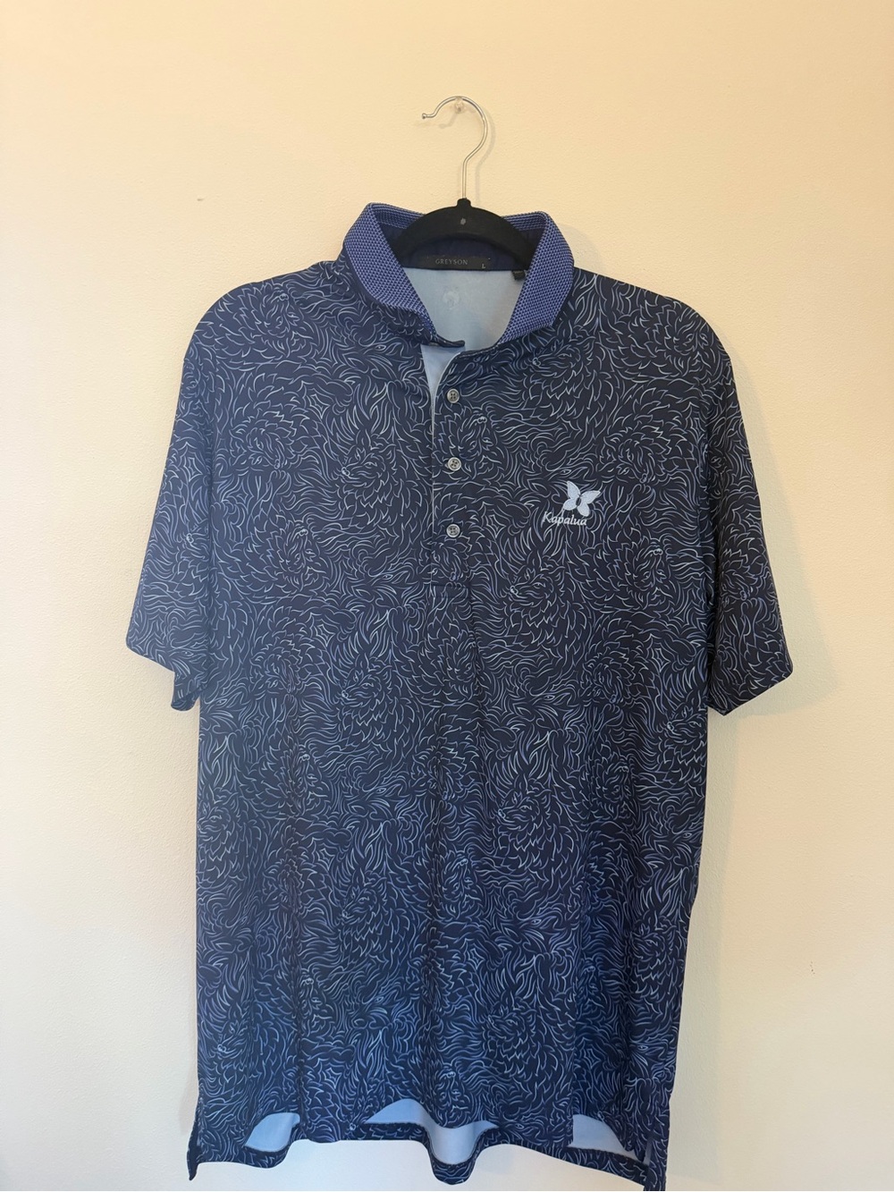 Greyson Navy Blue Patterned Polo with Contrasting Collar